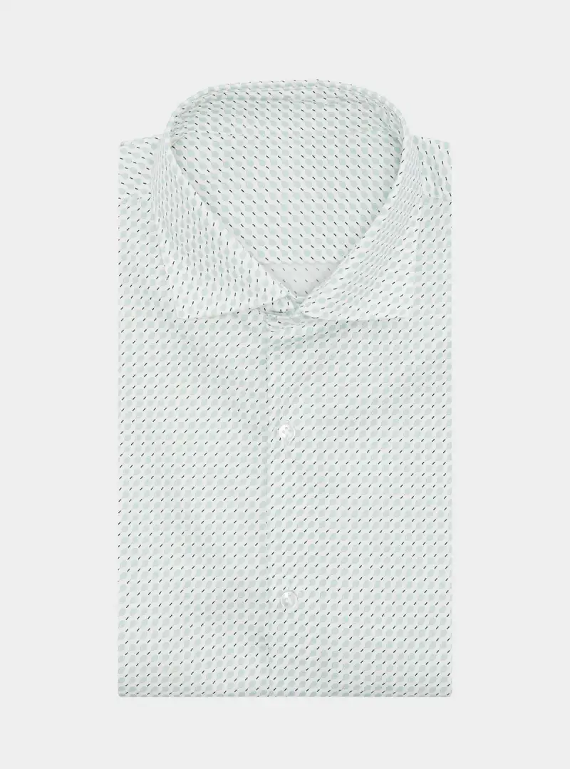 Camicia fantasia in puro cotone con collo francese