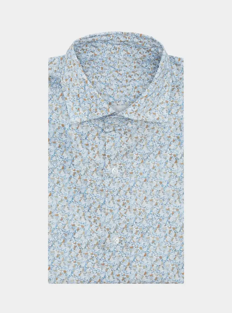 Camicia fantasia in puro cotone con collo francese