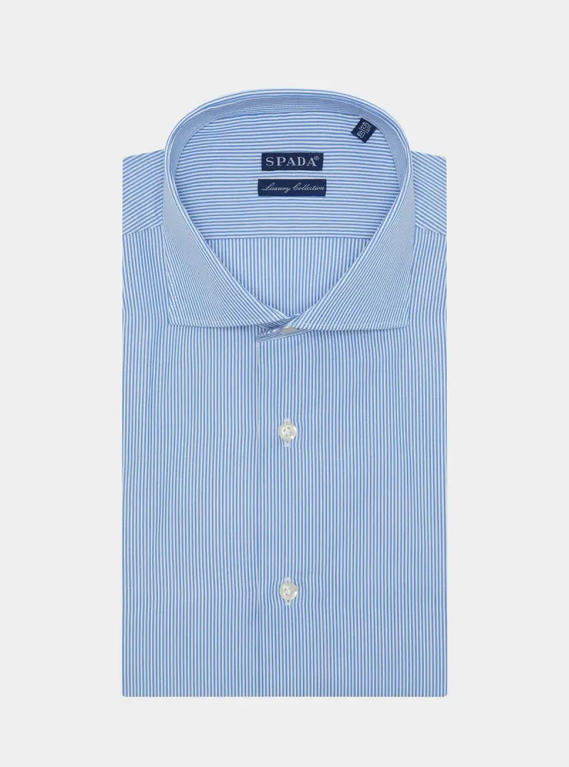 Camicia in cotone collo francese a righe strette