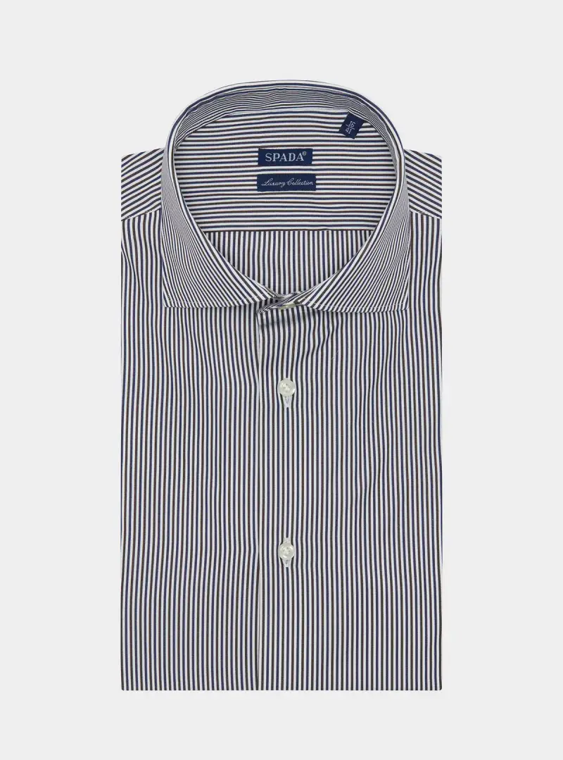 Camicia in cotone multiriga con collo francese