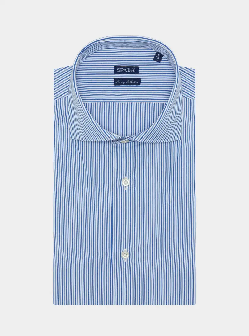 Camicia in cotone multiriga con collo francese