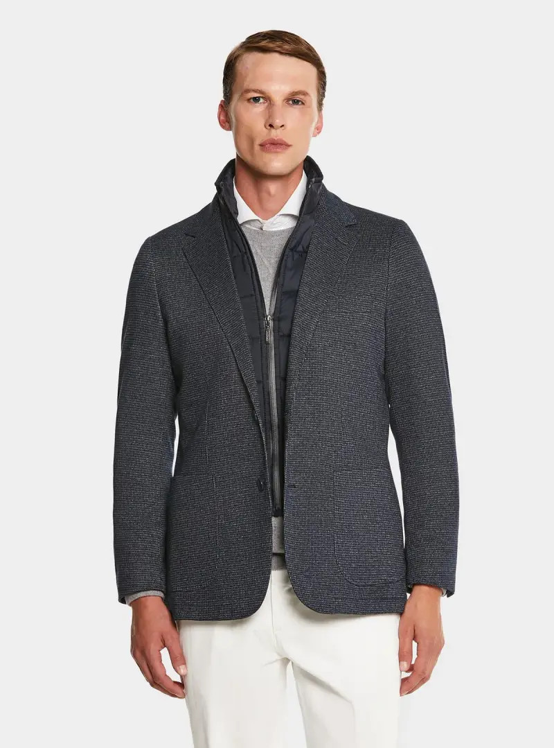 Giacca pied de poule con pettorina