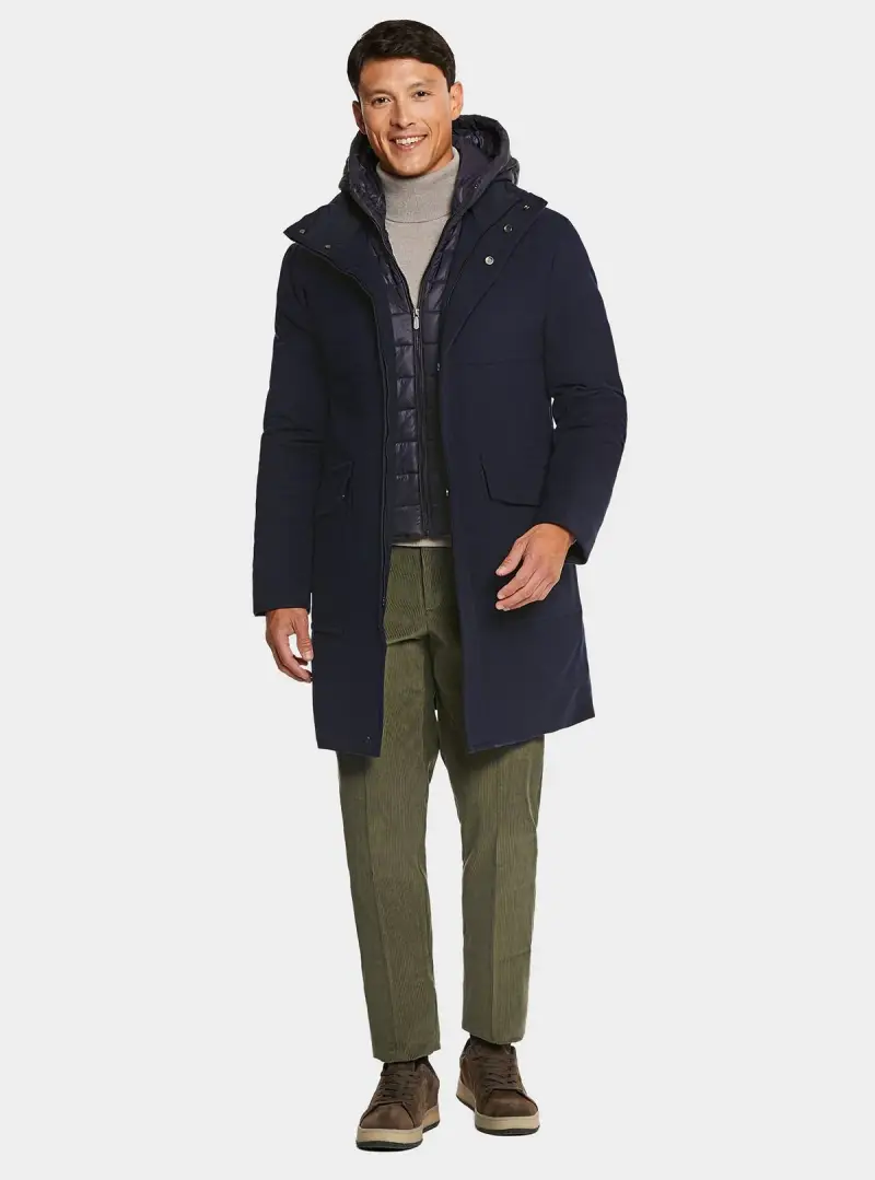 Giubbino lungo misto lana con pettorina