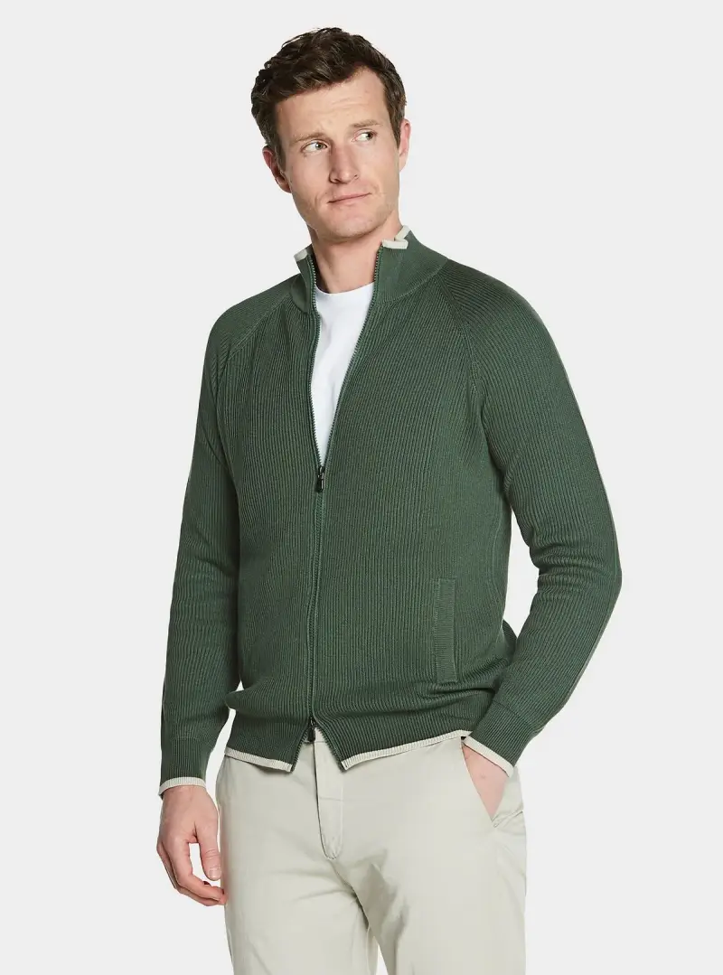 Maglia full zip a coste in puro cotone