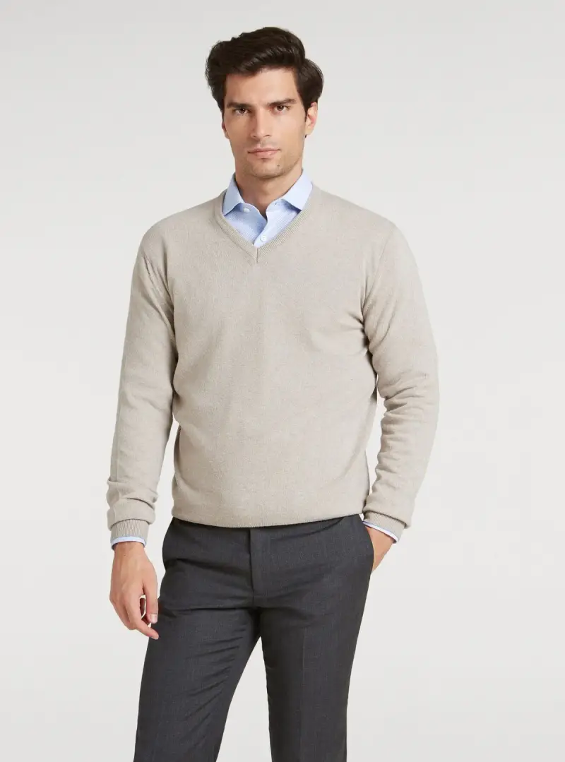 Maglia scollo a V in lana e cashmere