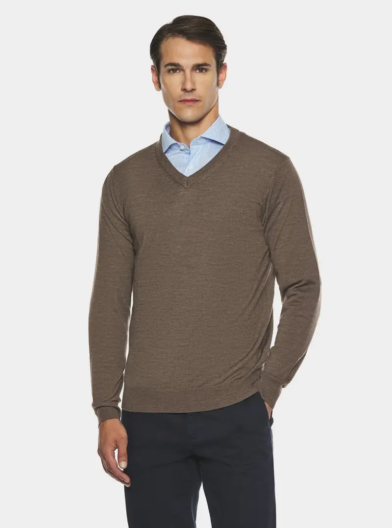 Maglia scollo a V in lana merino