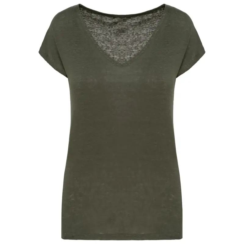 T-shirt a V in lino donna Spasso