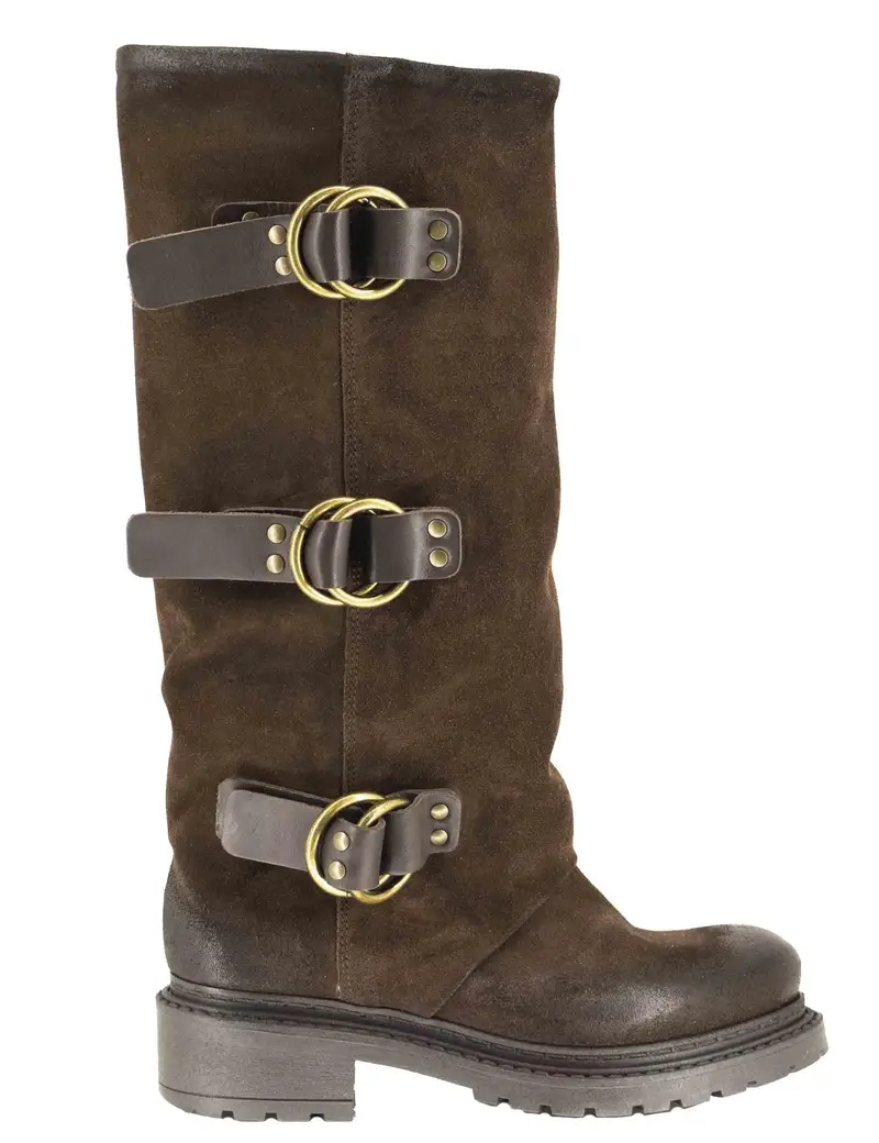 Anfibi in camoscio marrone ingrassato Donna SPMA2460 014