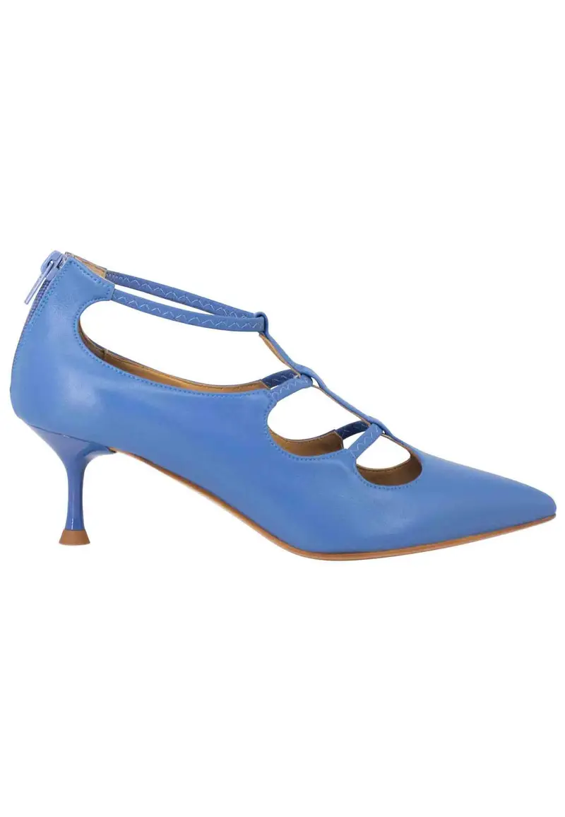 Decollete donna in pelle celeste con cinturini e zip posteriore Donna SP668 035