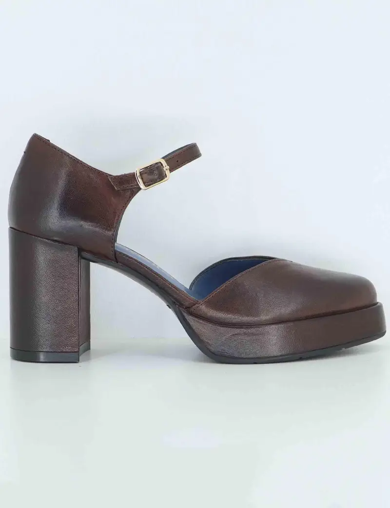 Decollete in pelle marrone con tacco alto e cinturino Donna SP2346 014