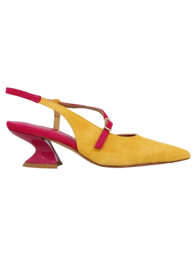 Decollete slingback donna in camoscio giallo con tacco in contrasto Donna SP833 049