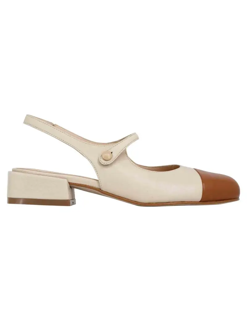 Decollete slingback donna in pelle beige bicolore con puntale cammello Donna SPCH35 016
