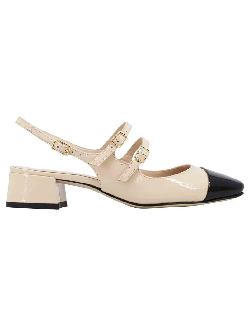 Decollete slingback donna in pelle beige con puntale bicolore Donna SPA641 019