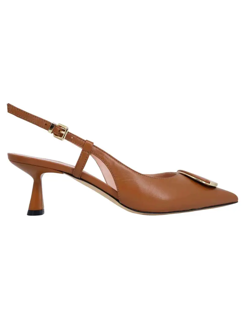 Decollete slingback donna in pelle cuoio con tacco basso e fibbia in oro Donna SP5553 014