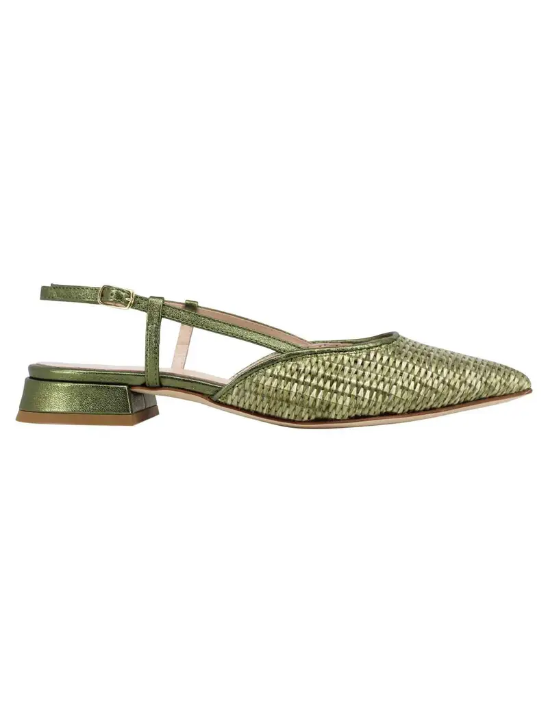 Decollete slingback donna in rafia verde con riporti in pelle oro e tacco basso Donna SPX1416P 005