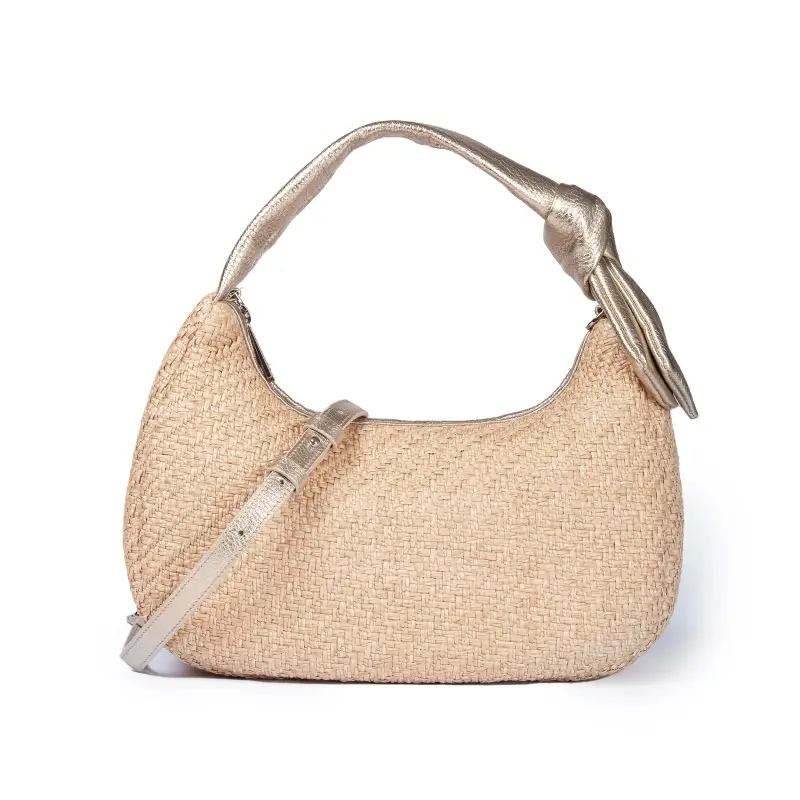 Borse donna Matilde Baguette in rafia e pelle platino