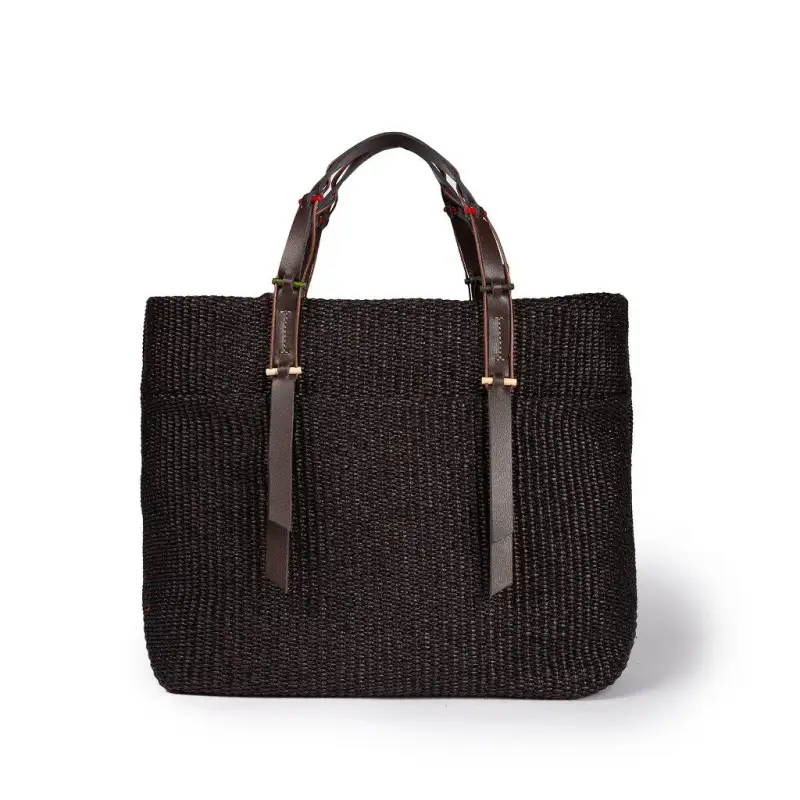 Borse Fernanda Tote in rafia e pelle marrone