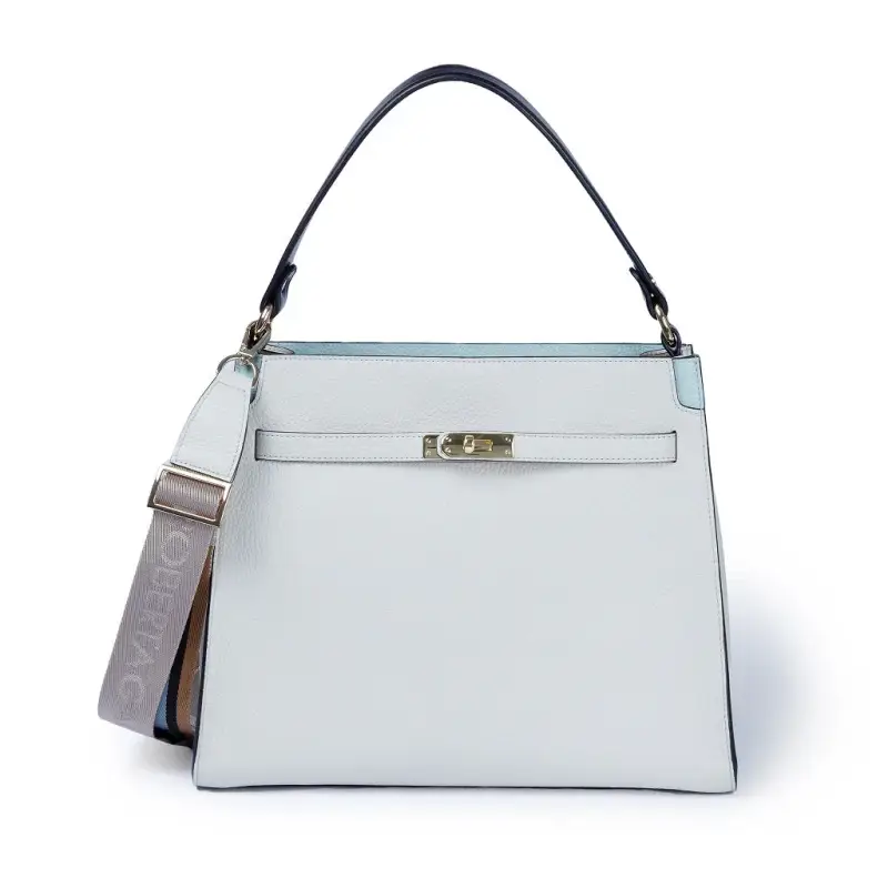 Borse Frida Satchel in pelle martellata bianca