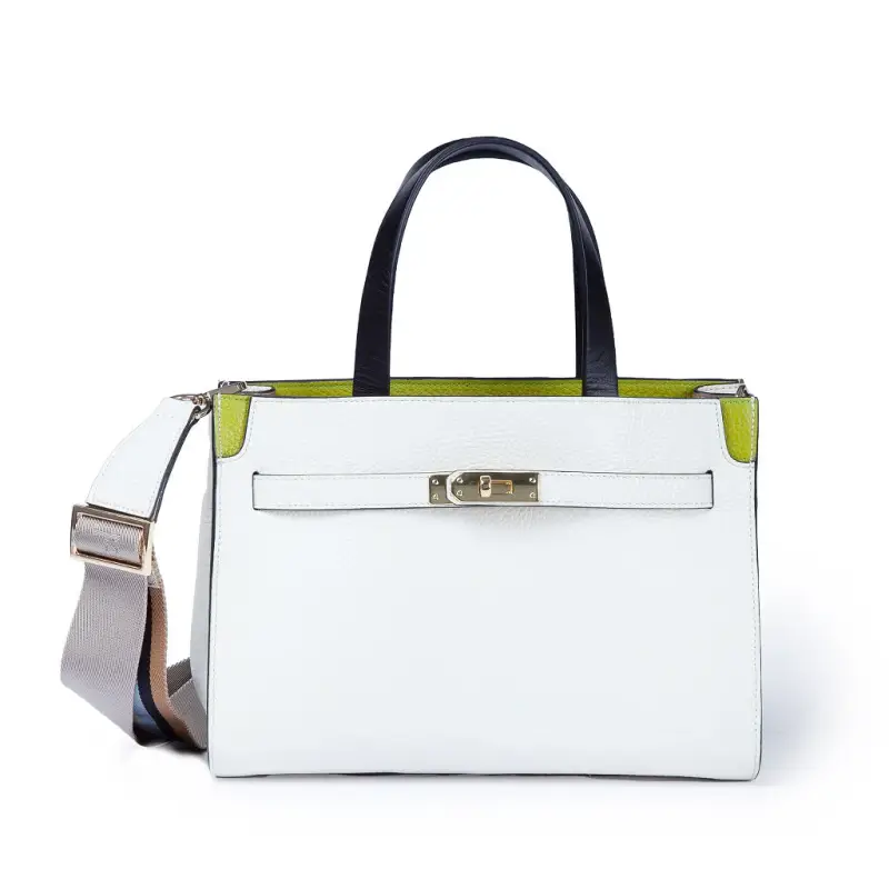 Borse Frida Satchel in pelle martellata bianca