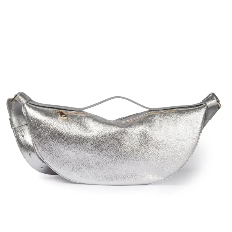 Borse Micol Banana in vitello martellata argento