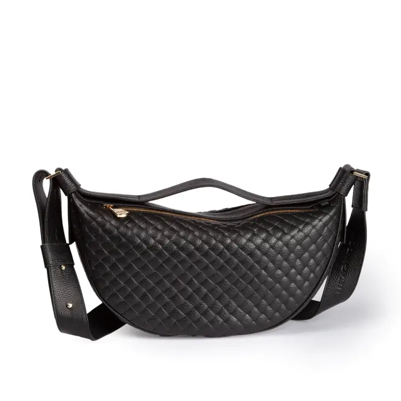 Borse Micol Banana small Woven in pelle nera