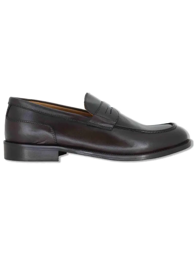 Mocassini in pelle marrone con suola in cuoio Uomo SPDU601 014
