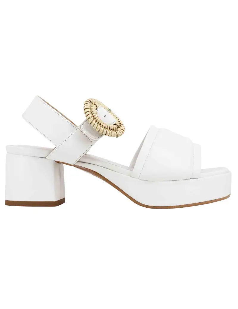 Sandali donna in pelle bianca con fibbia rivestita e tacco e plateau Donna SP887 100