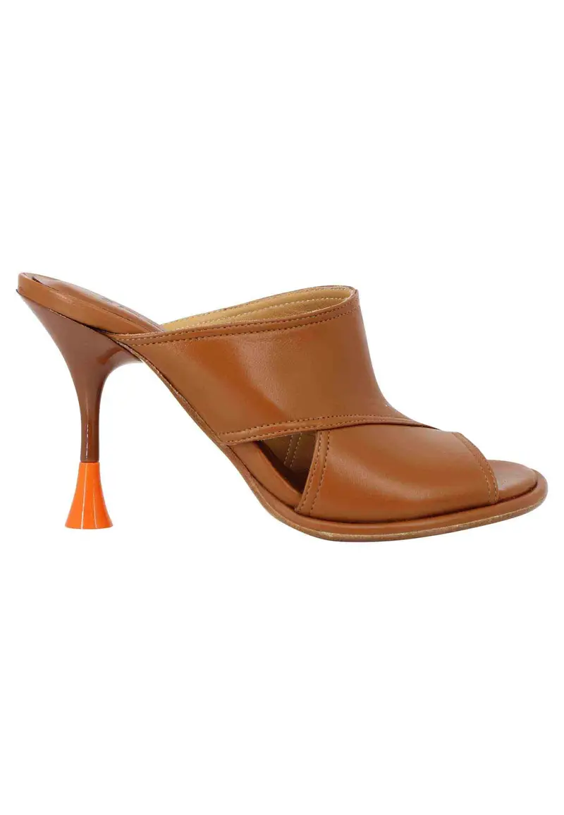 Sandali donna in pelle cuoio con tacco alto e punta tonda Donna SP659 014