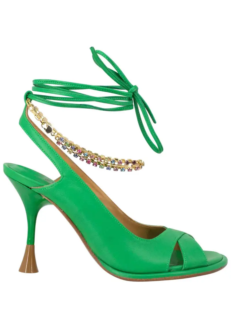 Sandali donna in pelle verde con tacco alto e cavigliera gioiello Donna SP662 005