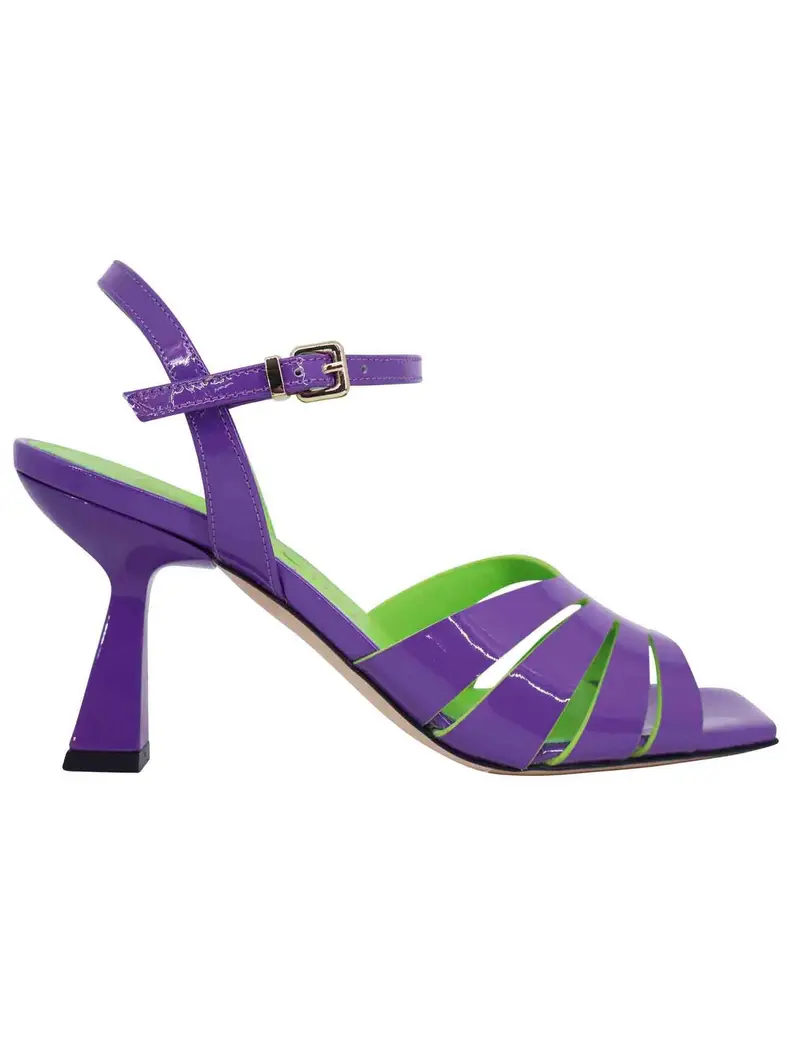Sandali donna in vernice viola con tacco alto e cinturino alla caviglia Donna SP5581 060