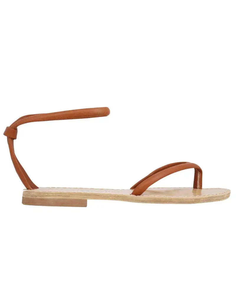 Sandali flat donna infradito in pelle cuoio con cavigliera Donna SP546 013