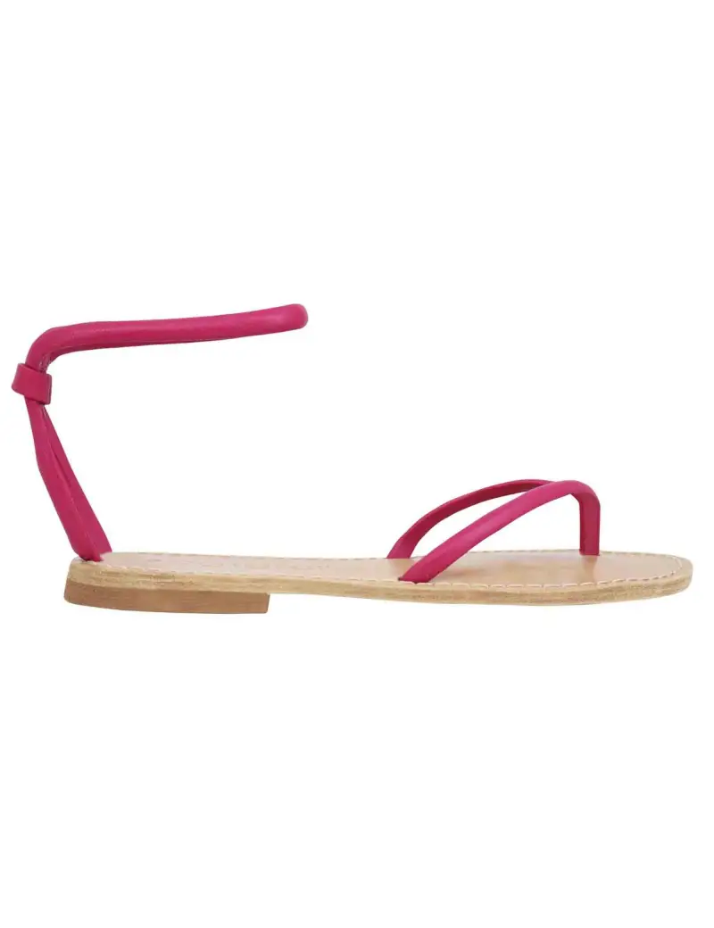 Sandali flat donna infradito in pelle fuxia con cavigliera Donna SP546 007