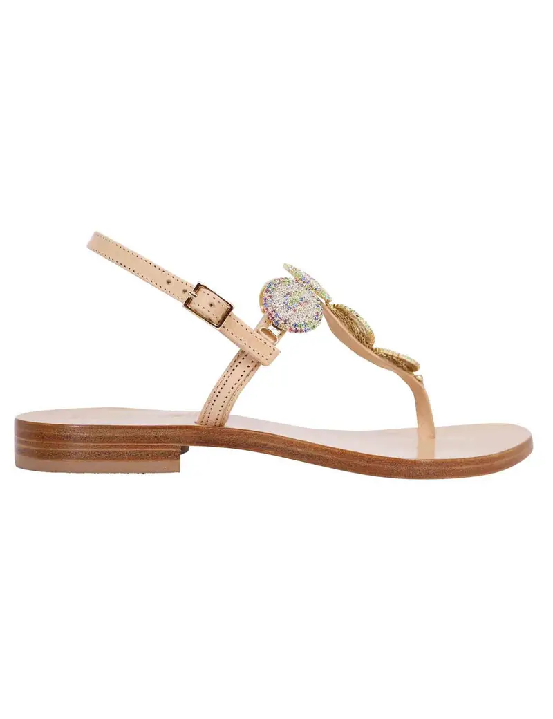 Sandali flat slingback donna in pelle naturale con gioiello e suola in cuoio Donna SPS1056 014
