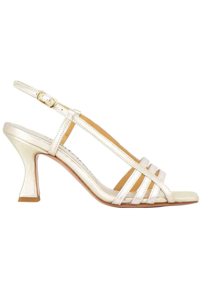 Sandali silngback donna in pelle laminata platino con tacco alto e punta quadra Donna SP627 100