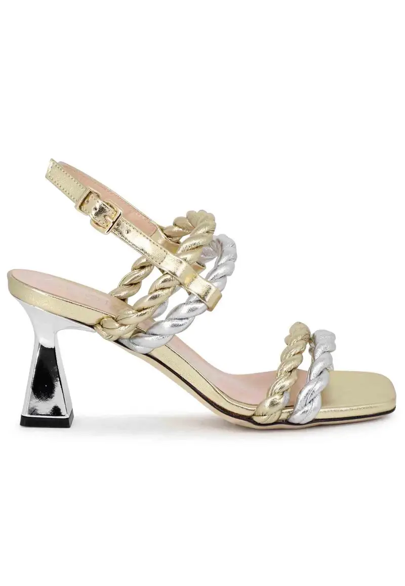 Sandali slingback donna in pelle oro e argento con tacco argento Donna SP7127 600