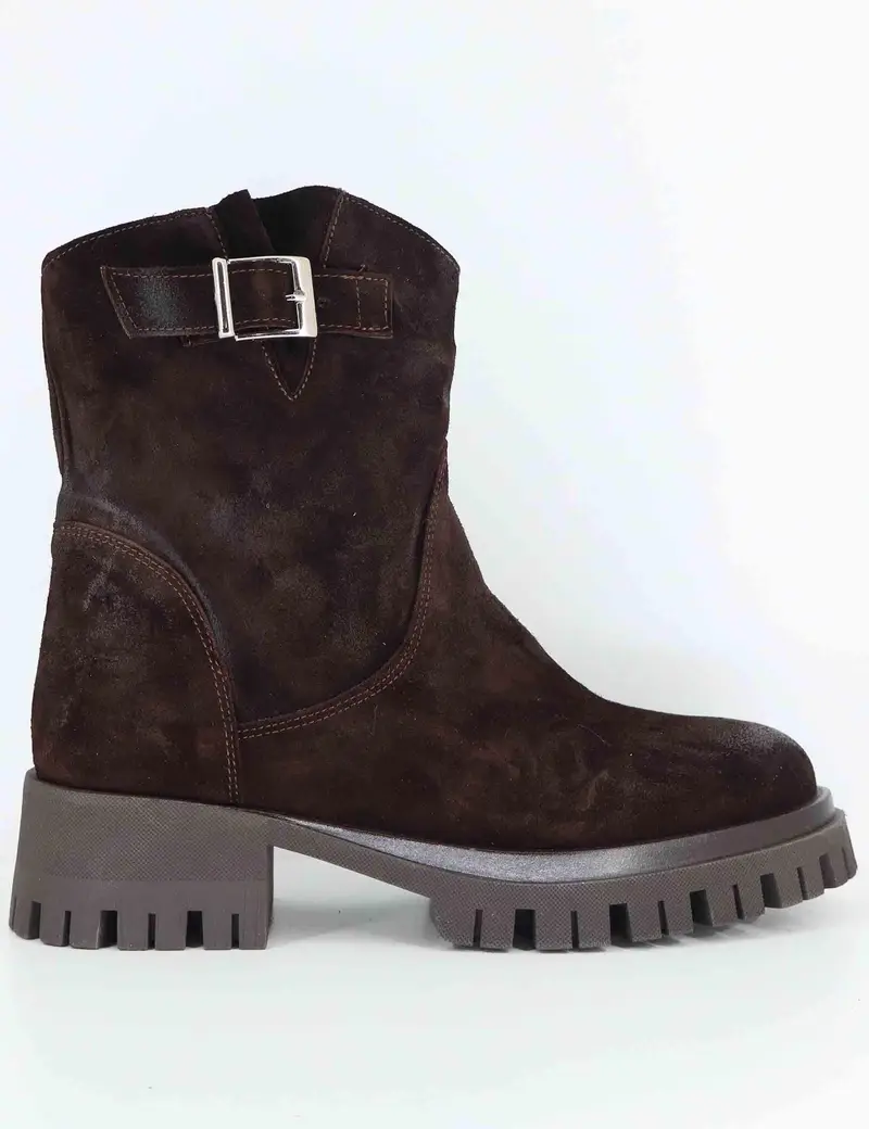 Stivaletti in camoscio marrone con fibbietta oro Donna SP33 014