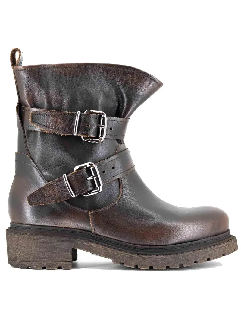 Spatarella Stivaletti in pelle marrone con doppi cinturini Donna