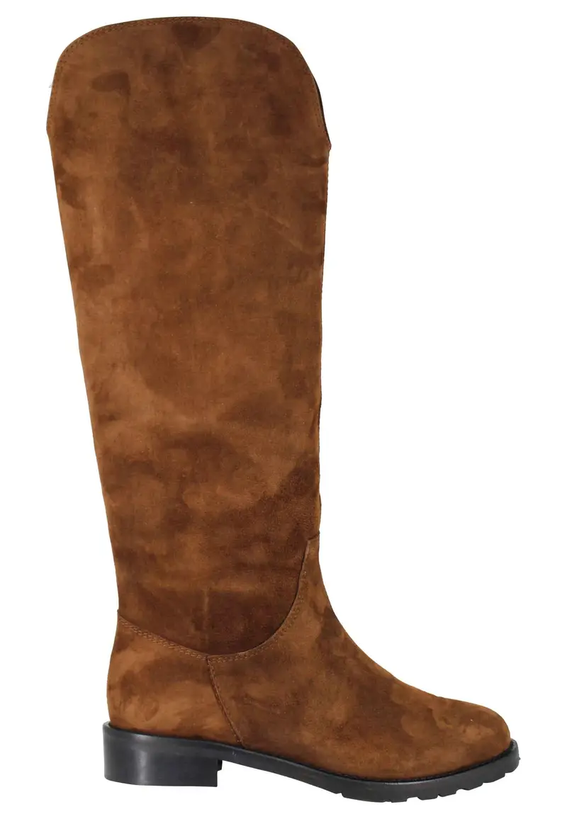 Stivali a tubo in camoscio cuoio tacco basso Donna 903 014