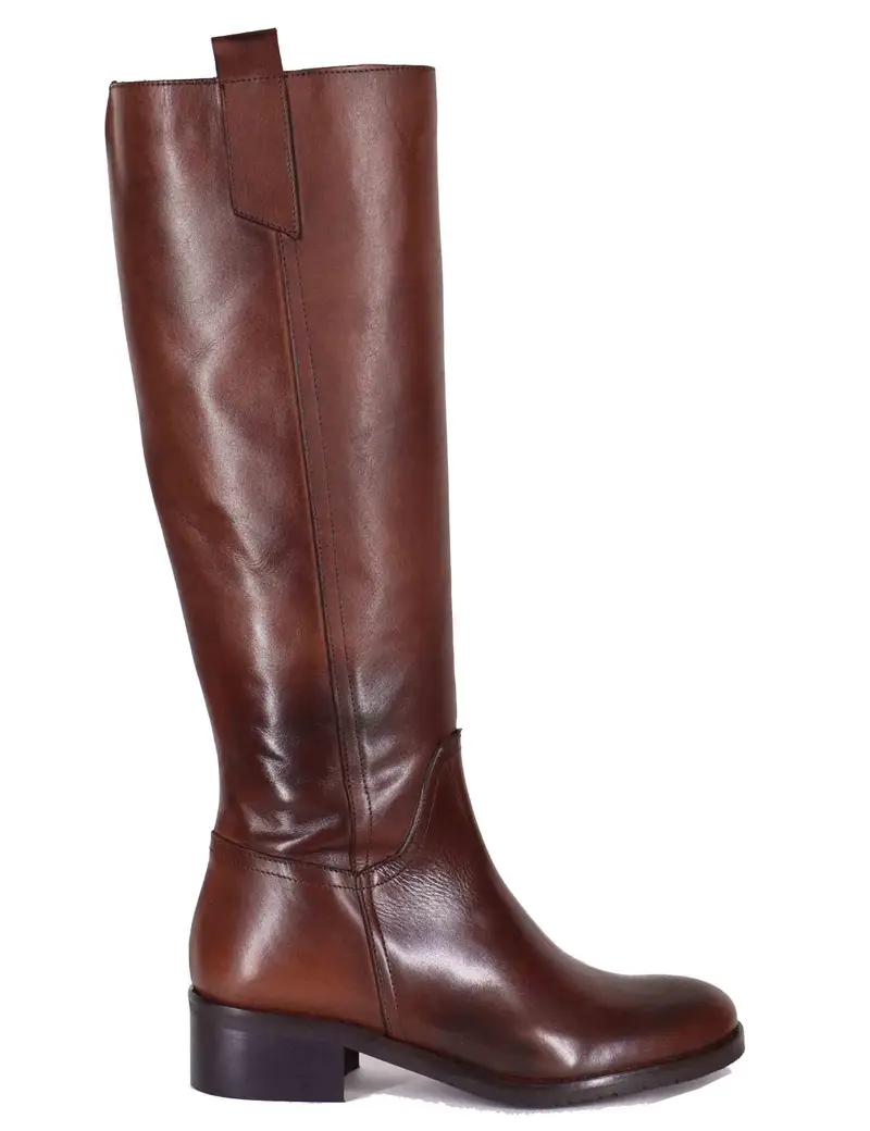 Stivali donna in pelle marrone con tacco basso Donna SPSTPR154 014