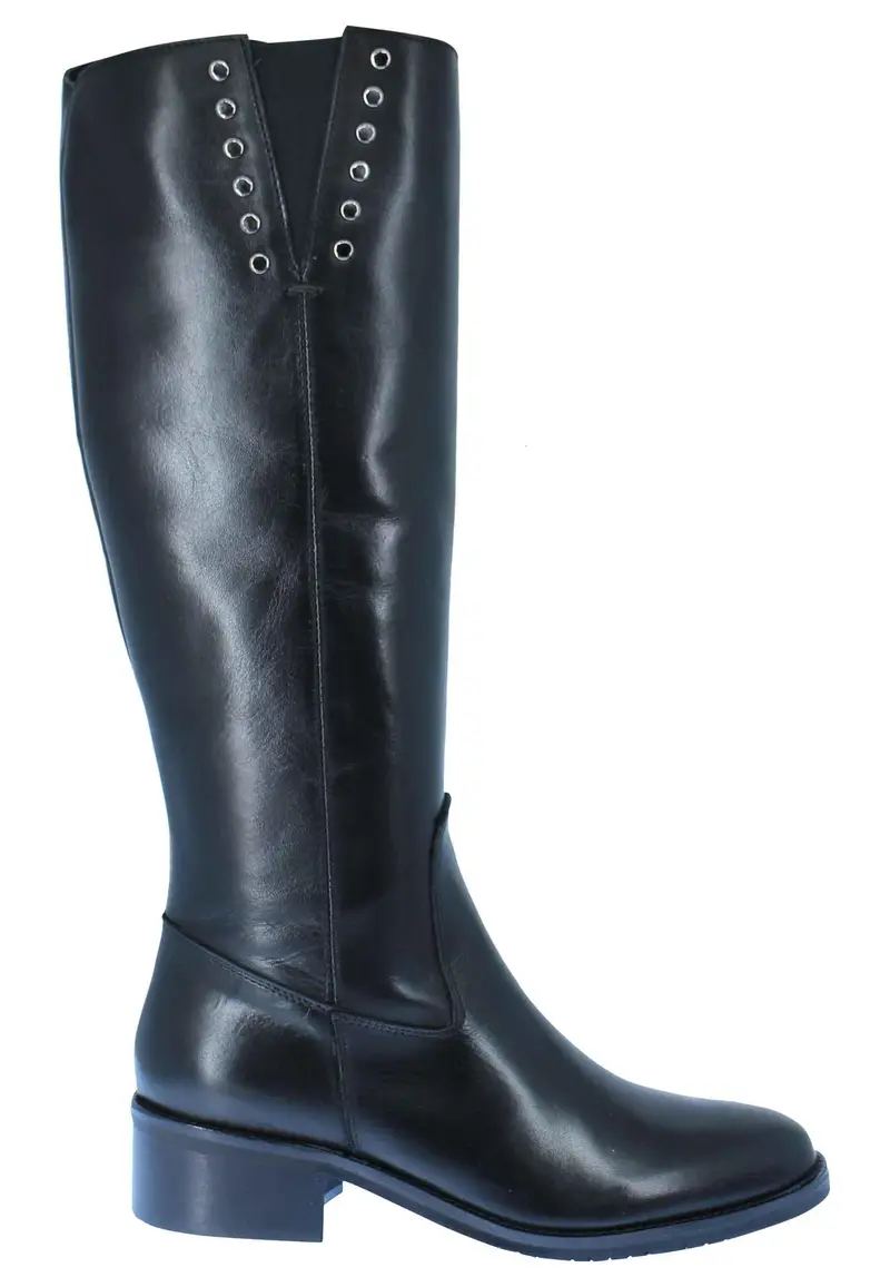Stivali donna in pelle nera tacco basso con borchie e zip laterale Donna SPST02L 001