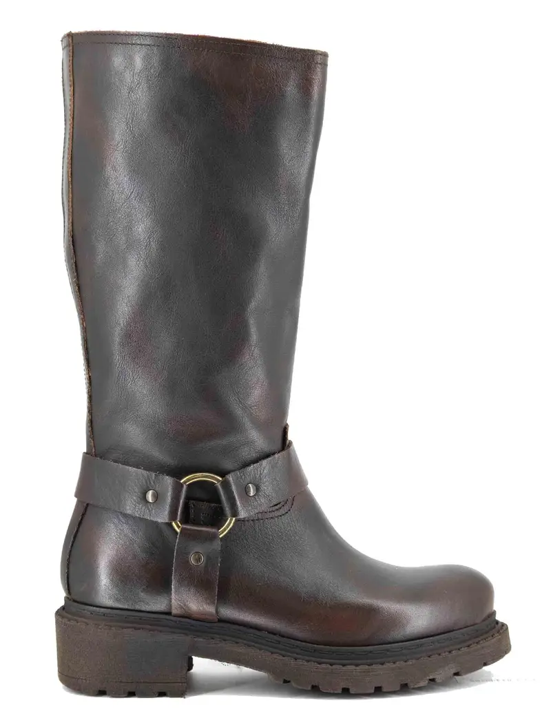 Stivali in pelle marrone con cinturone Donna SPMA644 014