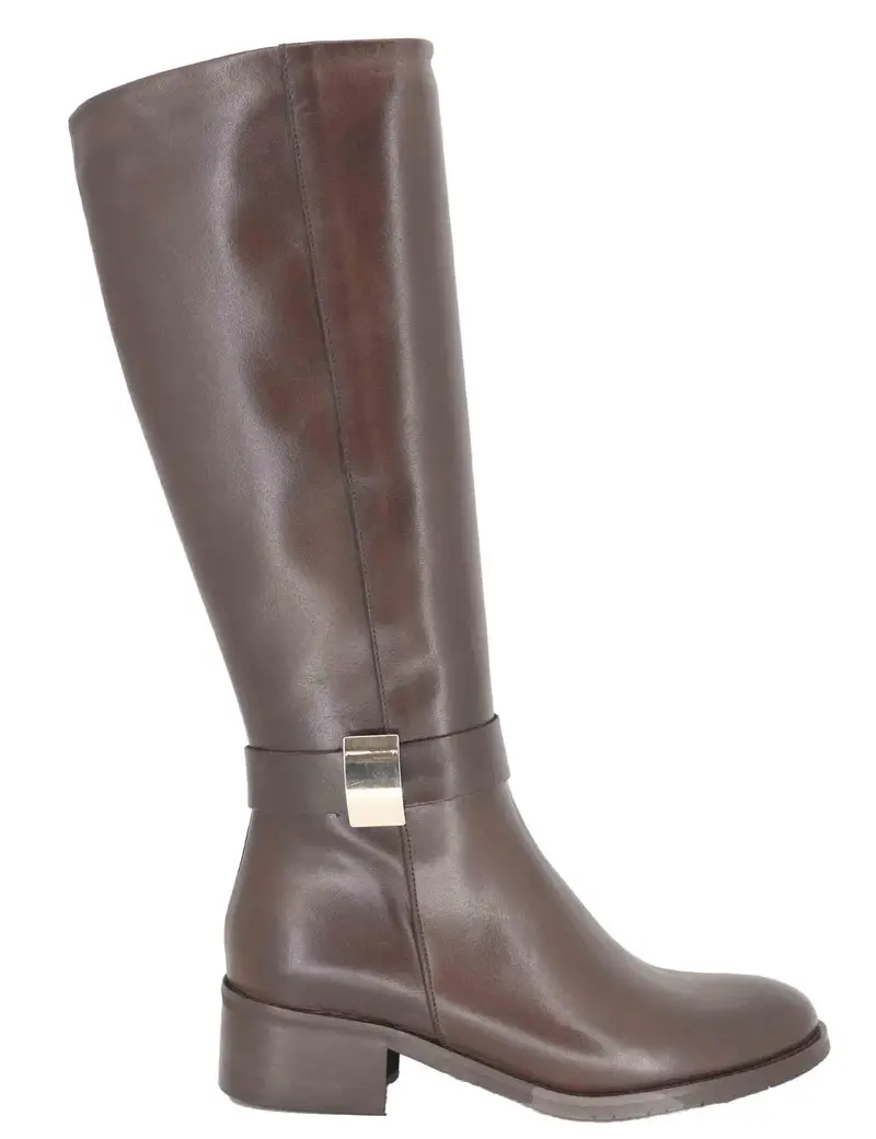 Stivali in pelle marrone con fibbia oro Donna SPST7005 014
