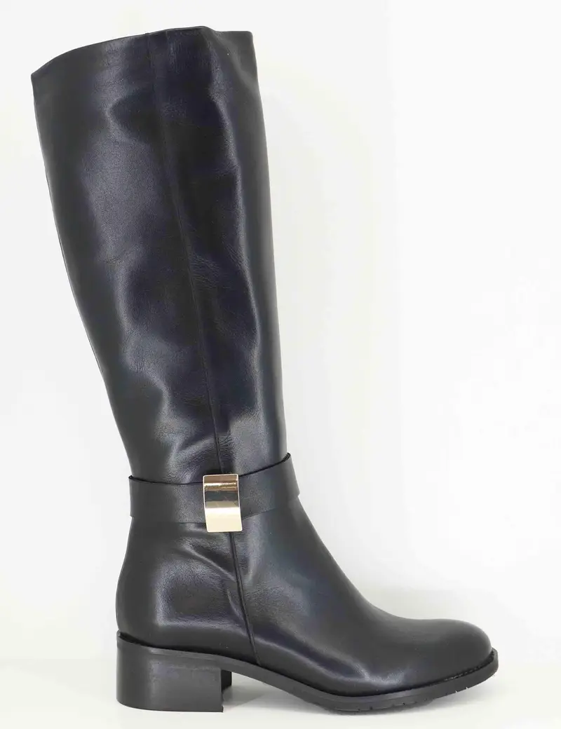 Stivali in pelle nera con fibbia oro Donna SPST7005 001