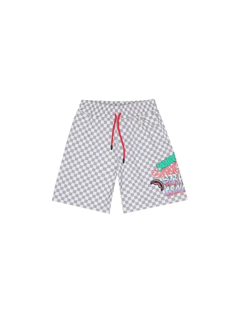short kids/junior damier bianco con grafica murales