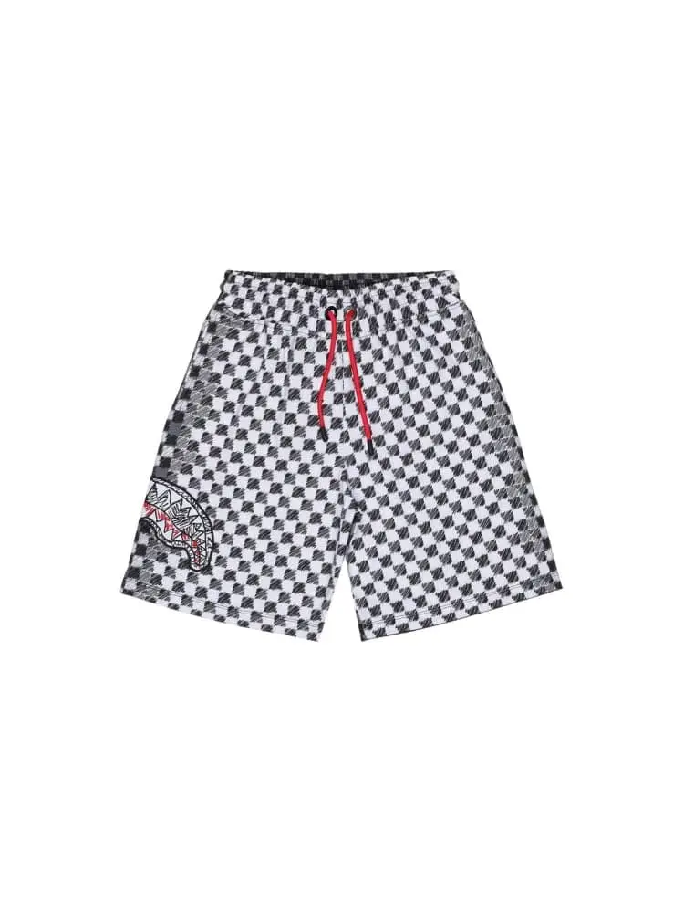short kids/junior in cotone grigio e nero con stampa bocca di squalo