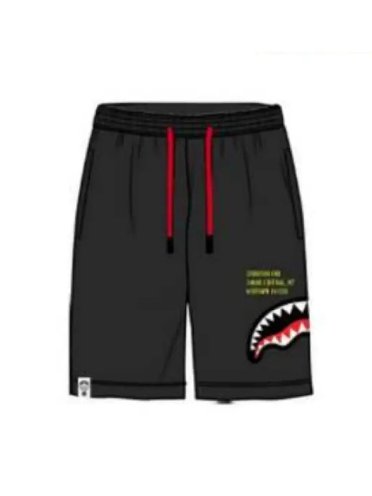 short kids/junior in cotone nero con stampa bocca di squalo