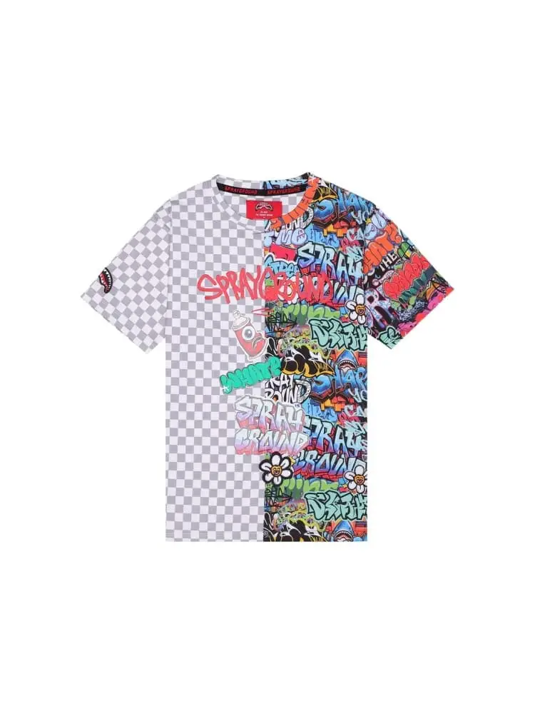 t-shirt damier in cotone multicolor con grafica murales