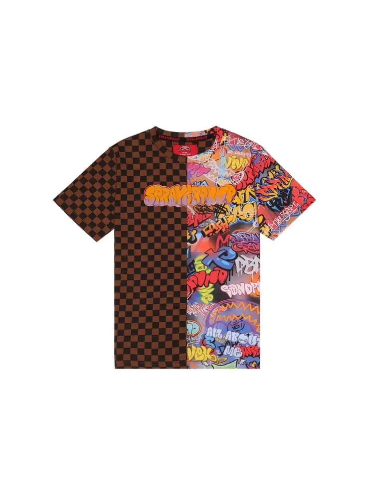 t-shirt kids/junior in cotone damier moro con stampa murales