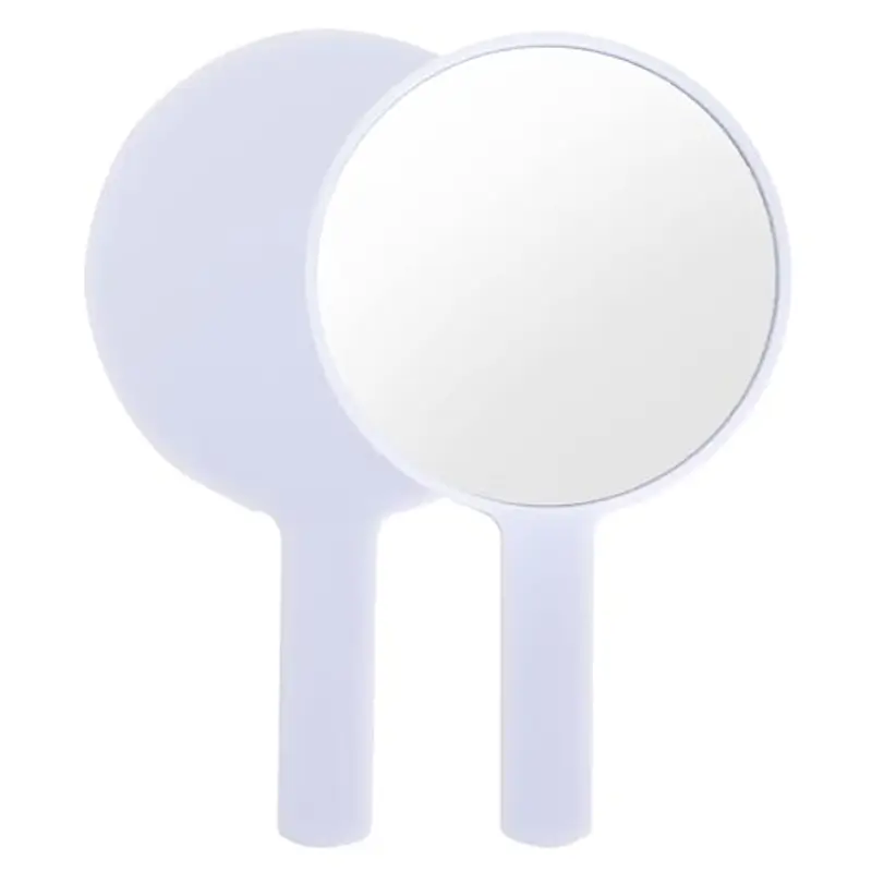 Specchio con Manico,Specchio Portatile Professionale,Specchio Barbiere con Comoda Maniglia,Specchio Cosmetico Forma Rotonda,Sostenibile e Durevole,Perfetto per Radersi o Applicare il Trucco(Bianco)