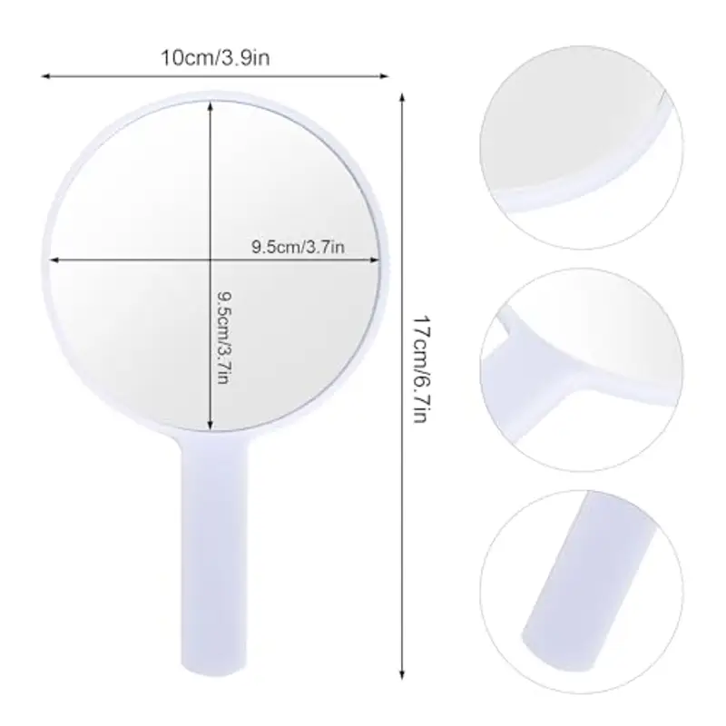 Specchio con Manico, Specchio Portatile Professionale, Specchio Barbiere con Comoda Maniglia, Specchio Cosmetico Forma Rotonda, Sostenibile e Durevole, Perfetto per Radersi o Applicare il Trucco(Bianco) miniatura 2